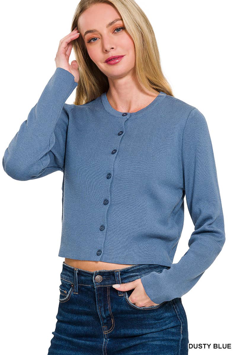 7 Button Crewneck Long Sleeve Cardigan: IVORY / 2-2-2 (S-M-L)