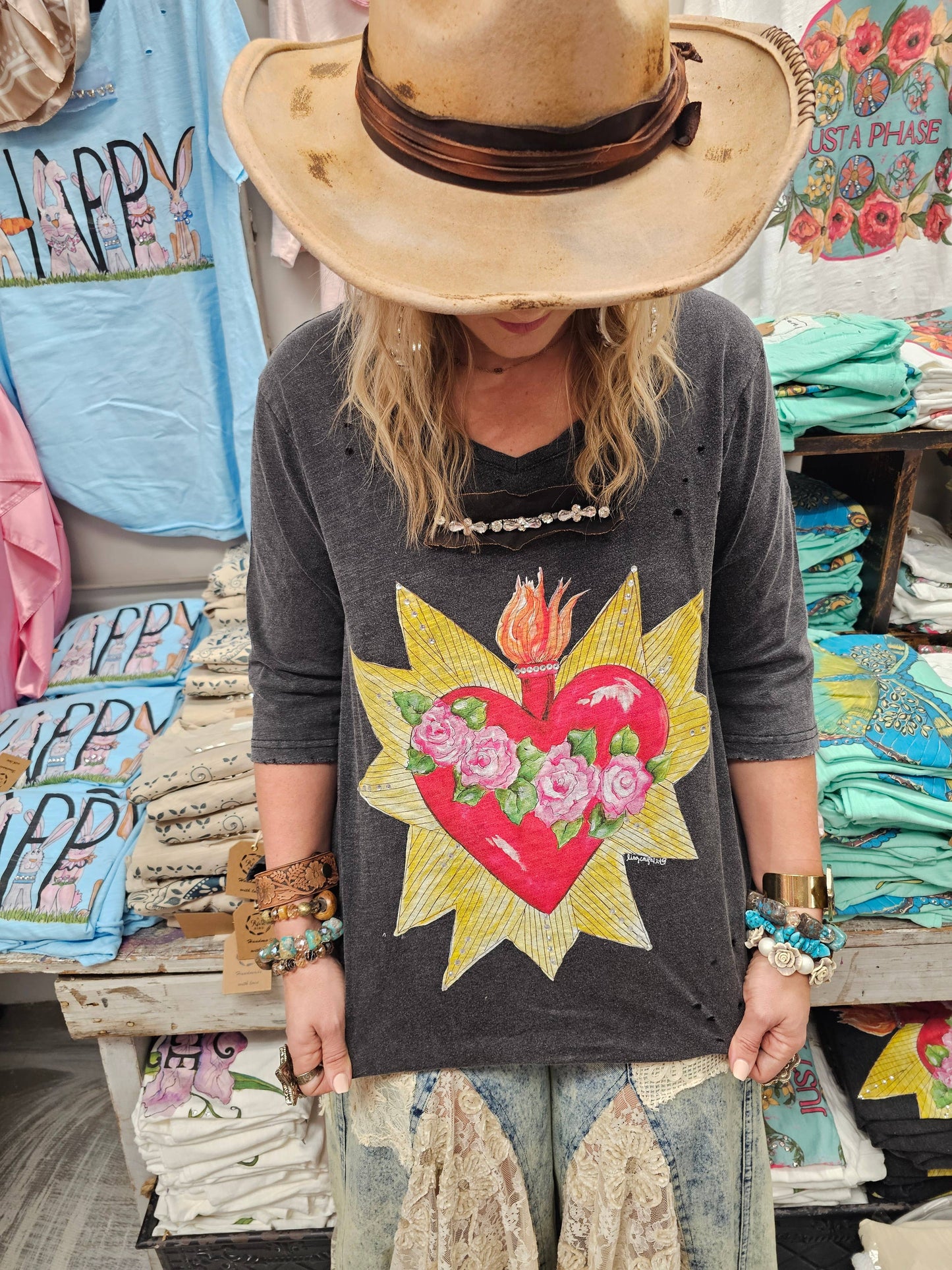 Blazing Heart 3/4 Sleeve shirt: Lxl