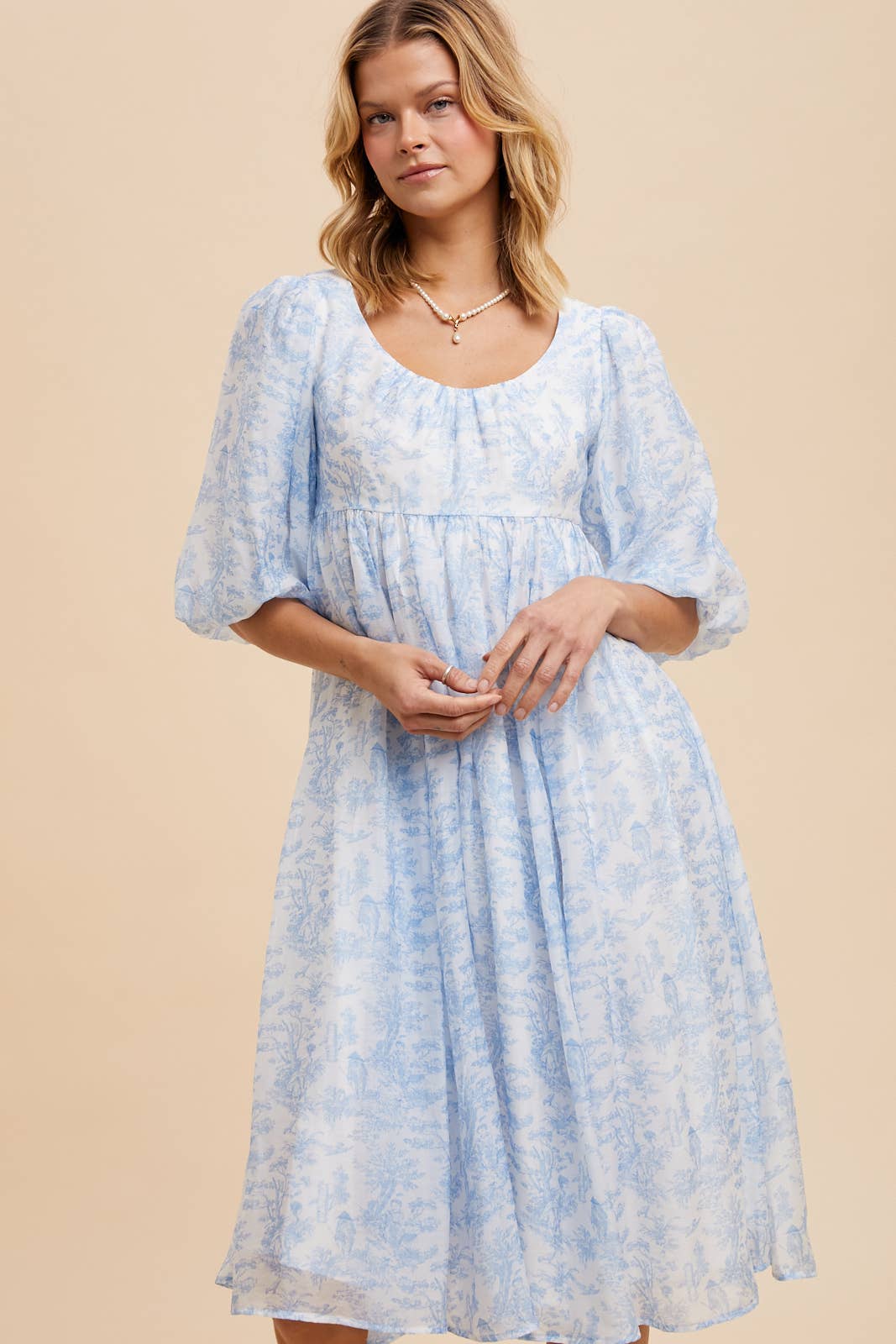 SCOOP NECK TOILE MIDI DRESS: MIDNIGHT NAVY / S