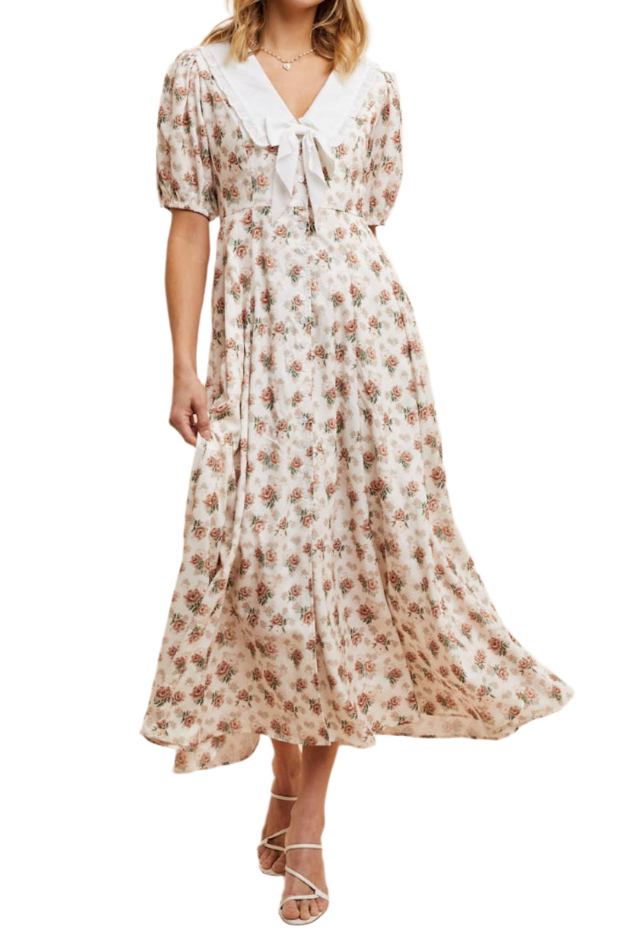 DOLL COLLAR BUTTON DOWN FLORAL DRESS: VINTAGE ROSE