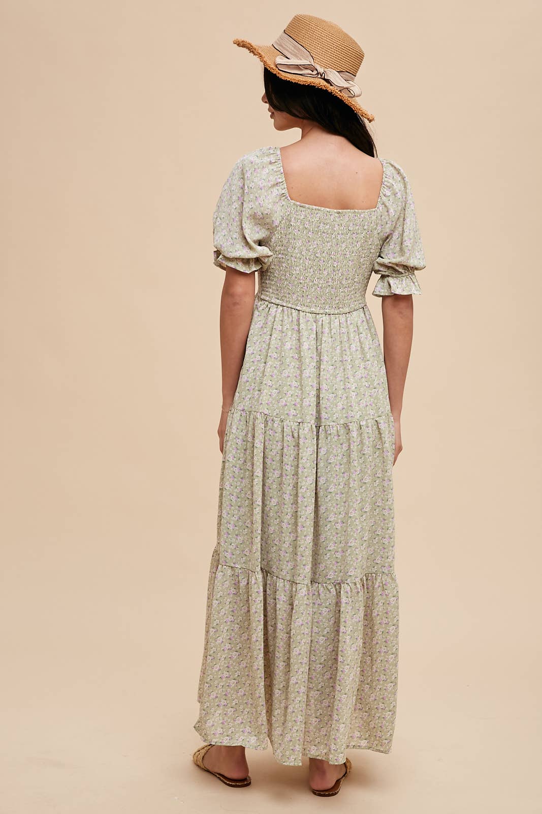ROSETTE SWEETHEART NECK FLORAL TIERED DRESS: DAFFODIL CREME / L