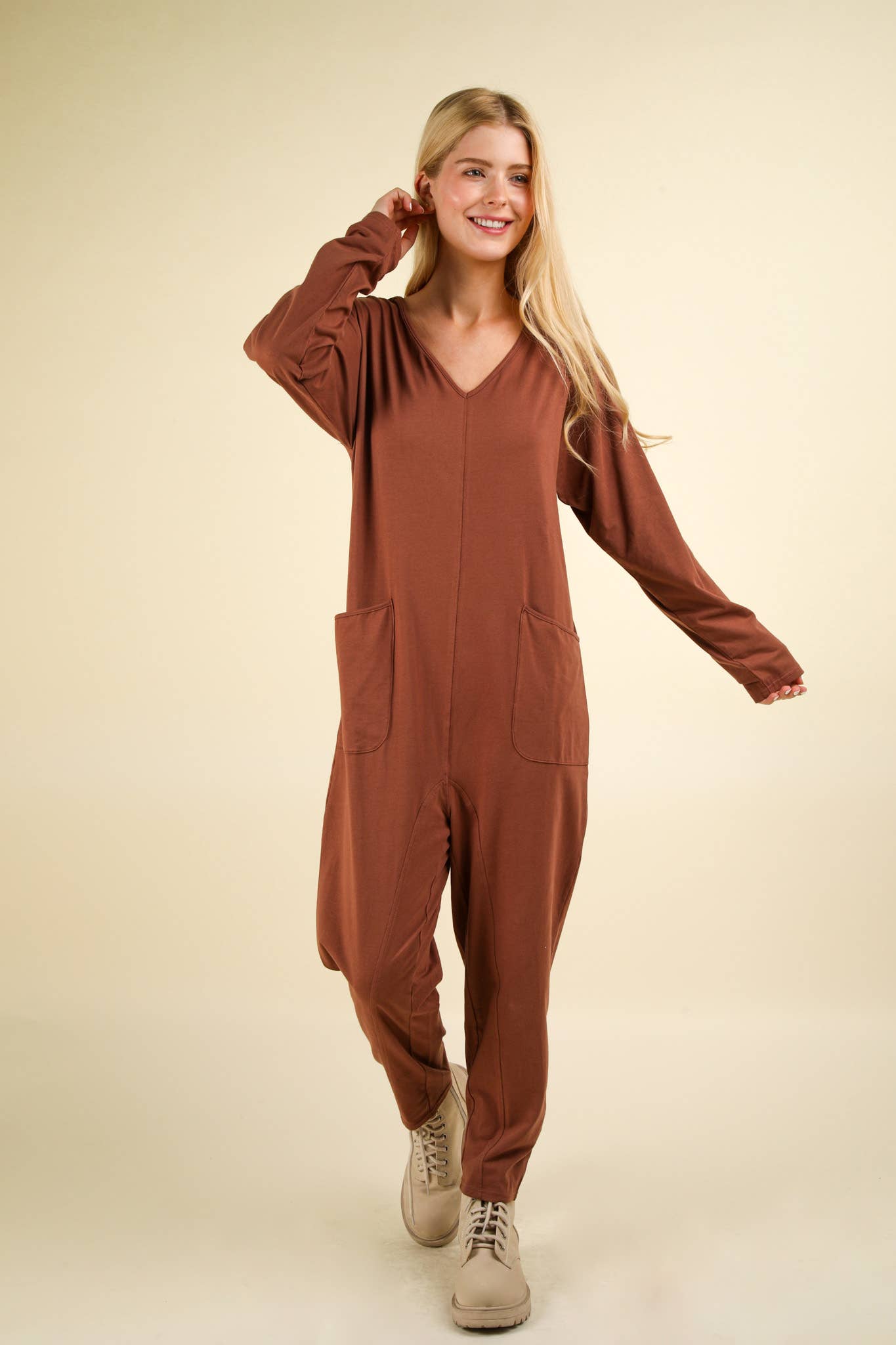 NP70679X-PLUS SIZE Solid Knit Baggy Comfy Jumpsuit: OLIVE / 1XL-2XL-3XL/3-2-1
