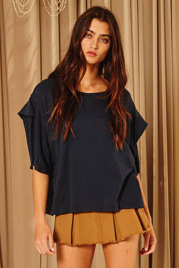 T1783 Short irregular sleeves Solid Oversize Top: OFF WHITE / S-M-L (2-2-2)