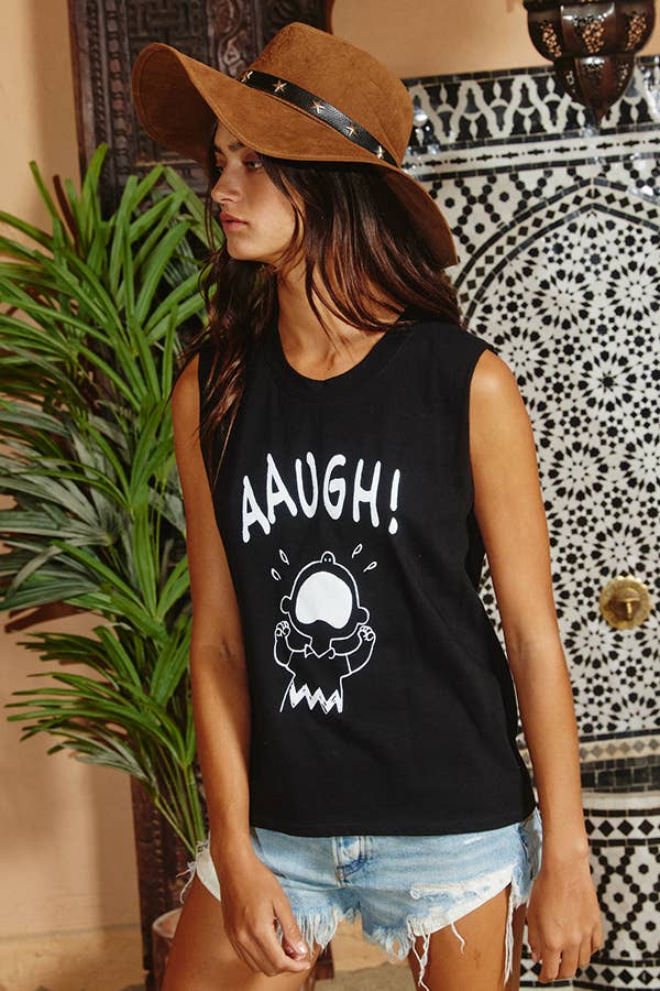 T1908 Front Graphic Print Tank Top: IVORY / S-M-L (2-2-2)