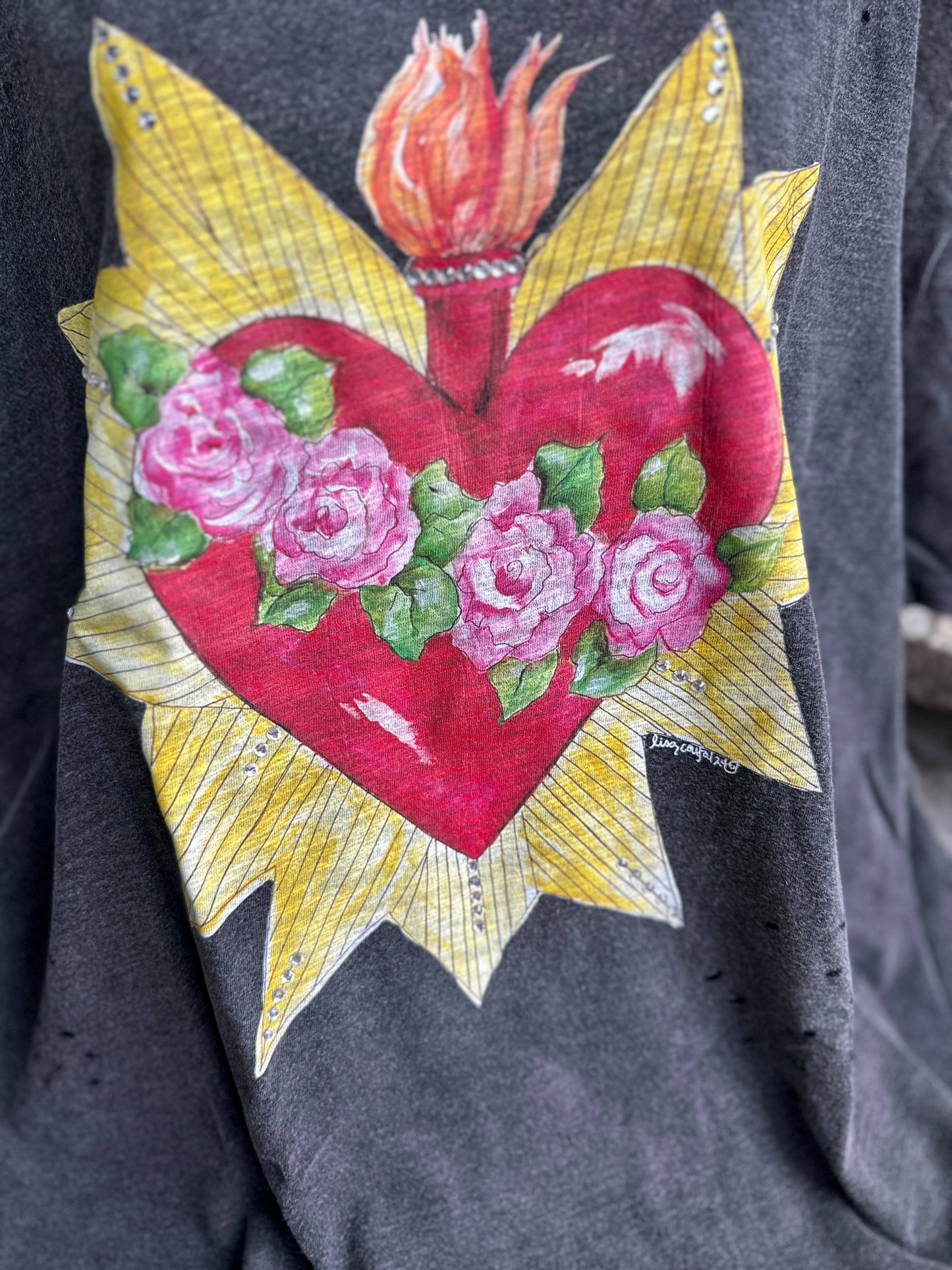 Blazing Heart 3/4 Sleeve shirt: Sm