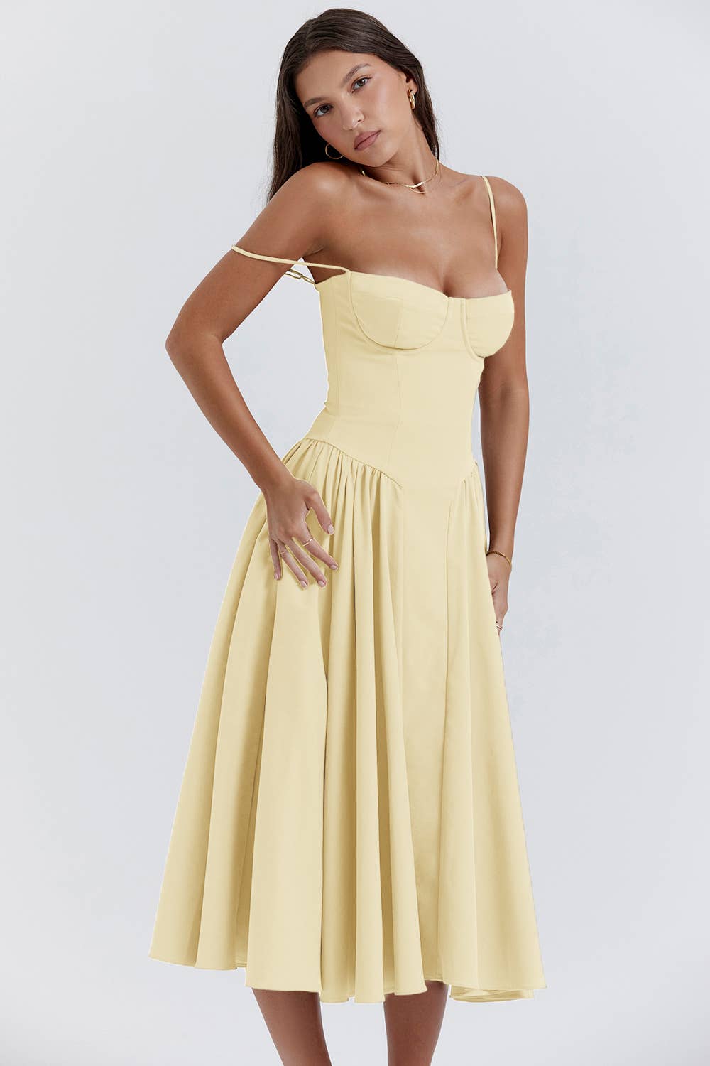 French retro long skirt suspender dress for women: Green / M
