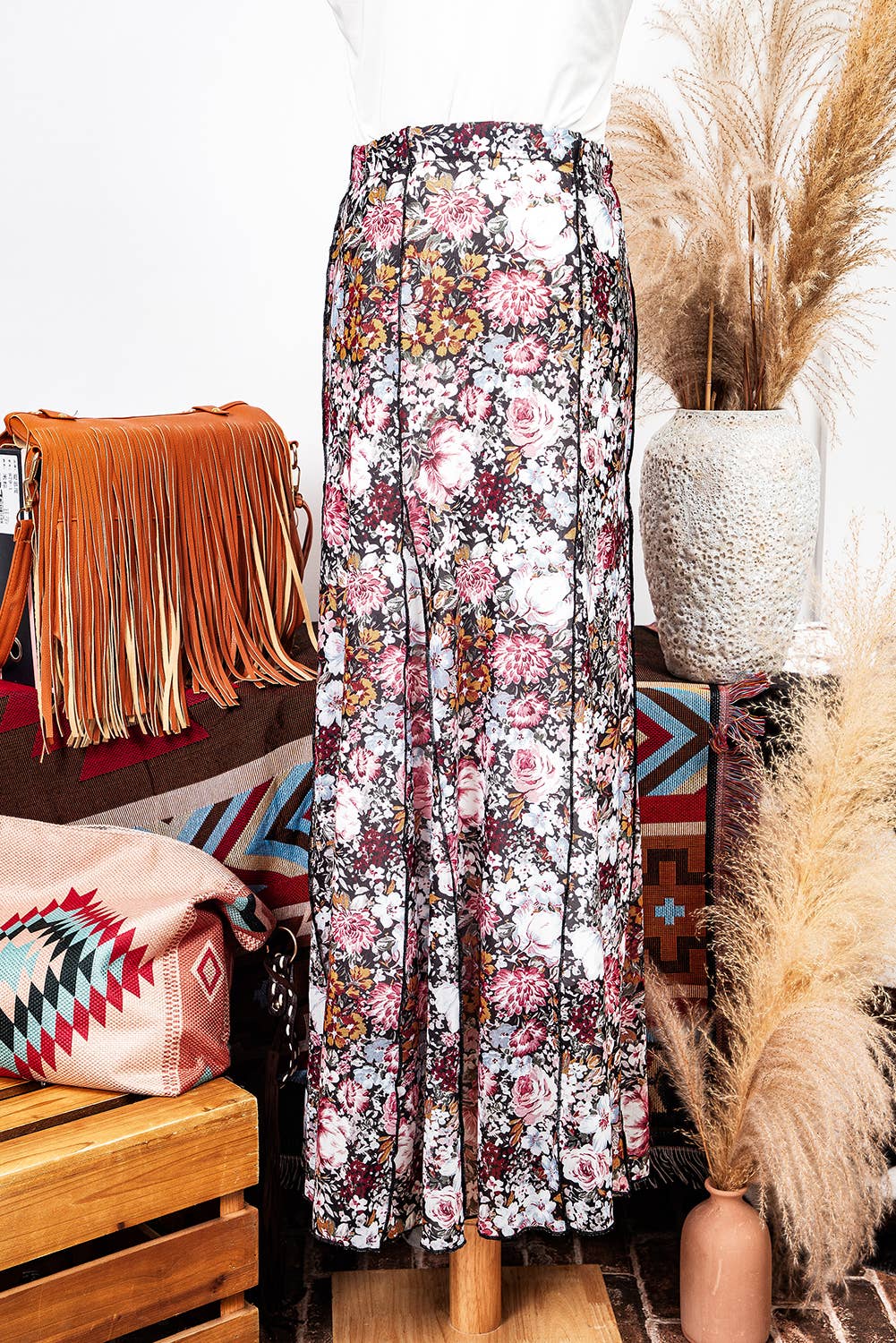 Floral Print High Waist Maxi Skirt