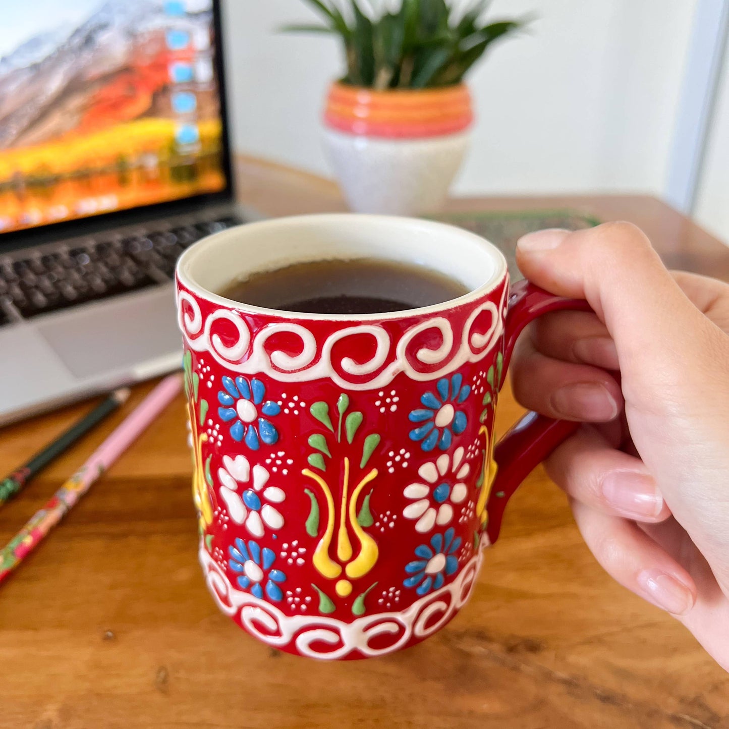 Hand Painted Coffee Mug, Ceramic Mug, Handmade Floral Mugs