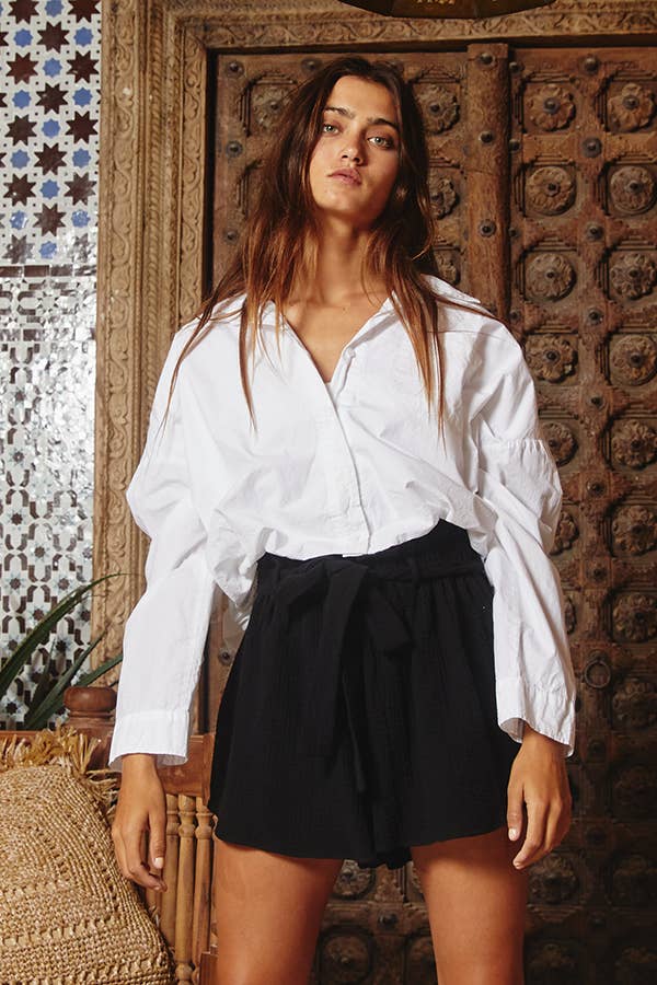 IT1772 Elastic Hem Solid Cropped Shirt: MINT / S-M-L (2-2-2)