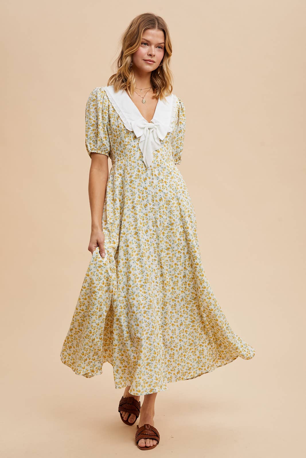 DOLL COLLAR BUTTON DOWN FLORAL DRESS: VINTAGE ROSE / S