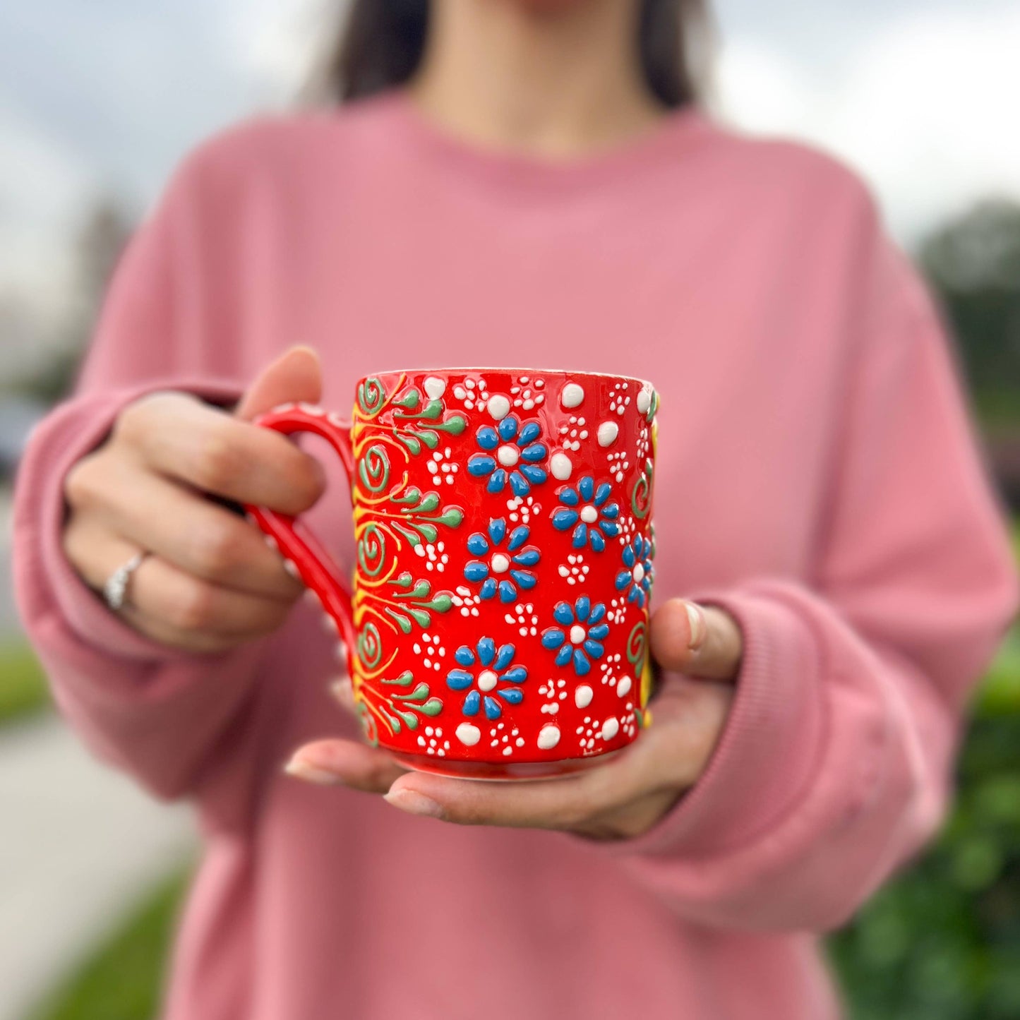 Hand Painted Coffee Mug, Ceramic Mug, Handmade Floral Mugs