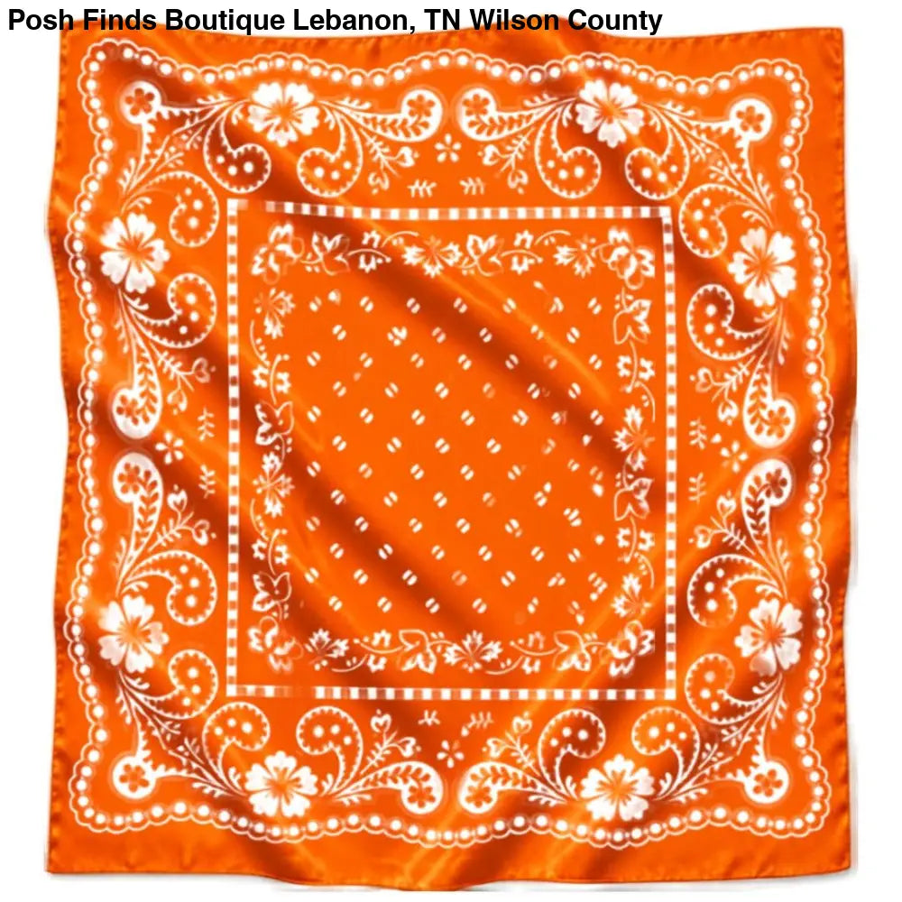 32’’ Bright Orange & White Gameday Bandana Scarf (4 PRINTS): TENN BANDANA 32”