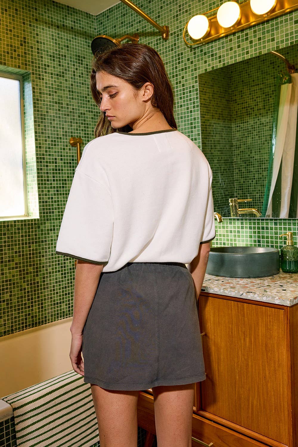 Cargo Style Washed Skort W Built-In Micro Shorts: Charcoal