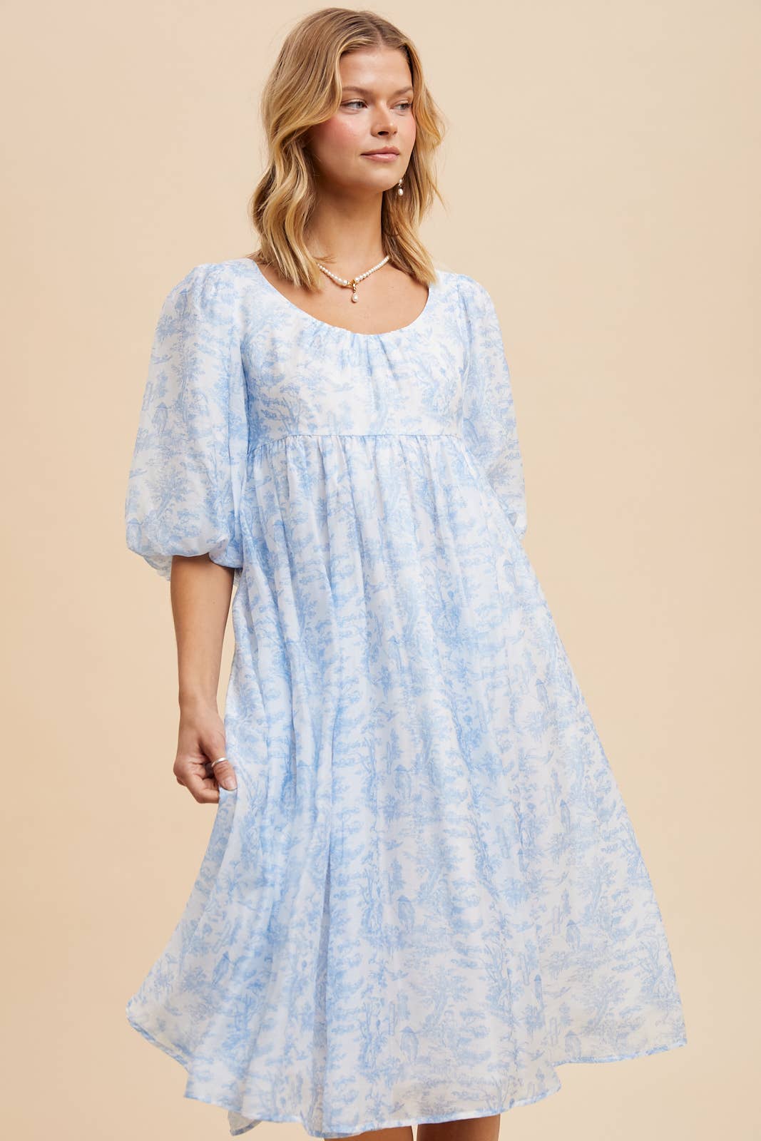 SCOOP NECK TOILE MIDI DRESS: MIDNIGHT NAVY / S