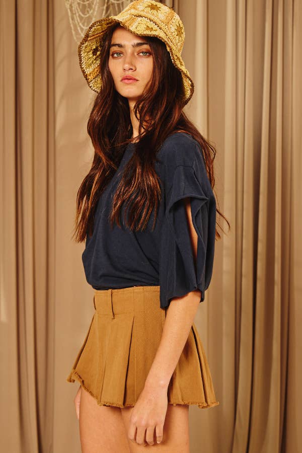 T1783 Short irregular sleeves Solid Oversize Top: OFF WHITE / S-M-L (2-2-2)