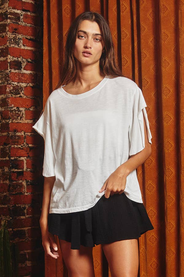 T1783 Short irregular sleeves Solid Oversize Top: OFF WHITE / S-M-L (2-2-2)