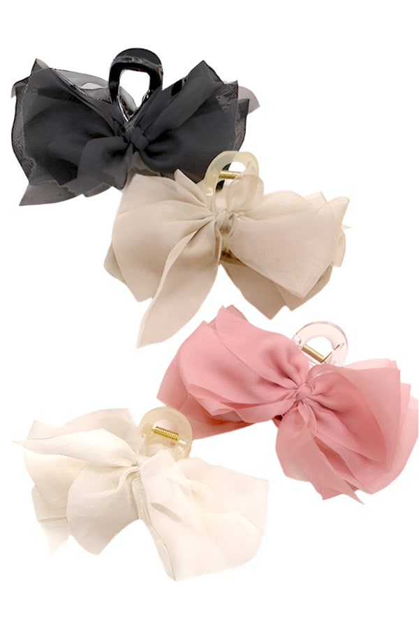 SHEER BOW RIBBON HAIR CLAW CLIPS PINK BLACK or OFF WHITE