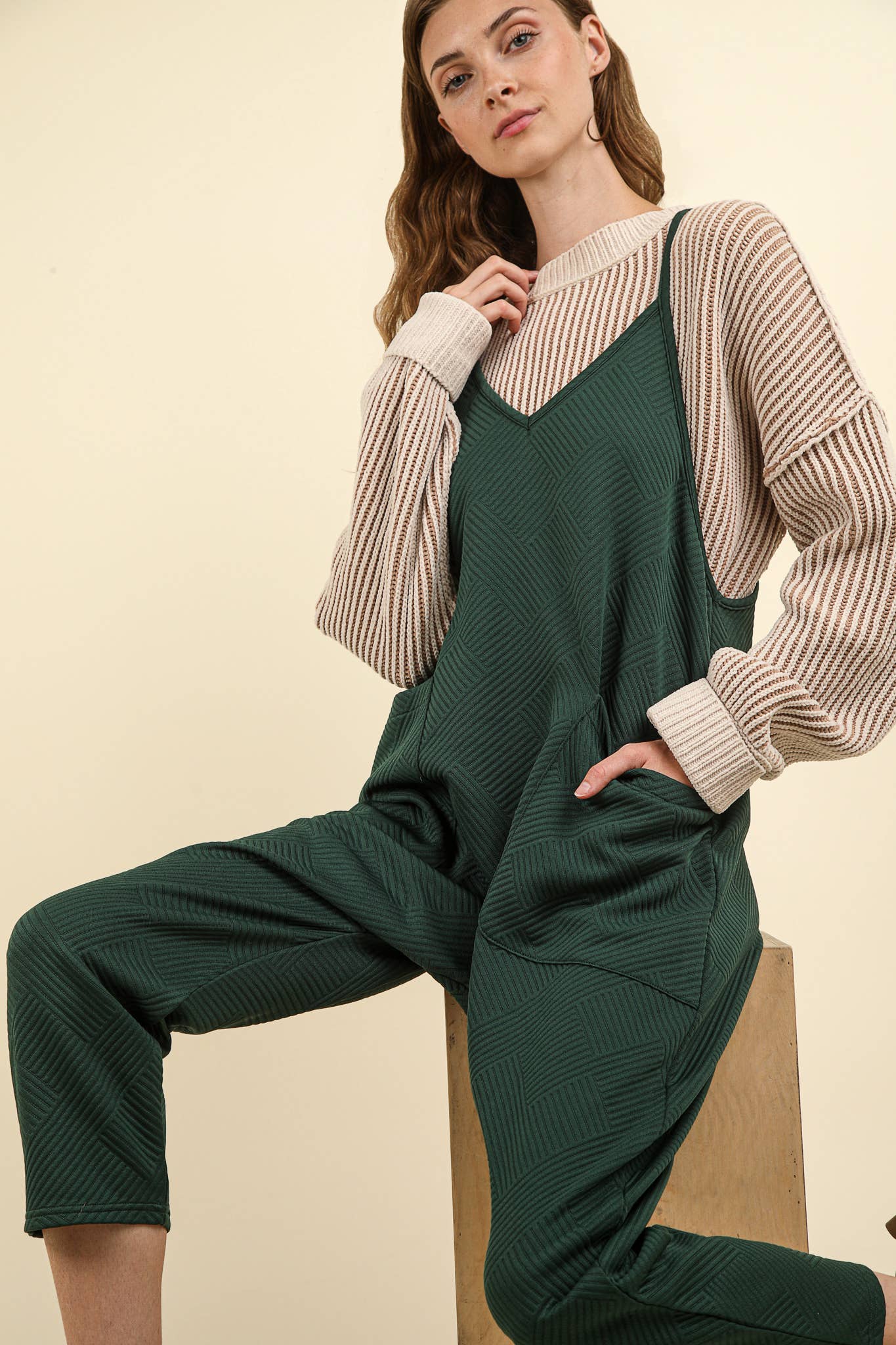 Casual Baggy Knit Jumpsuit: COCOA