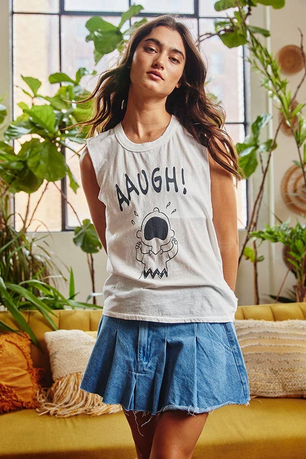 T1908 Front Graphic Print Tank Top: IVORY / S-M-L (2-2-2)