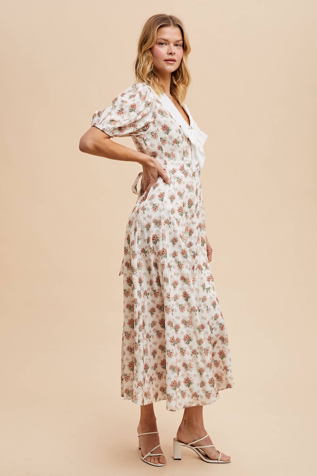 DOLL COLLAR BUTTON DOWN FLORAL DRESS: VINTAGE ROSE / S