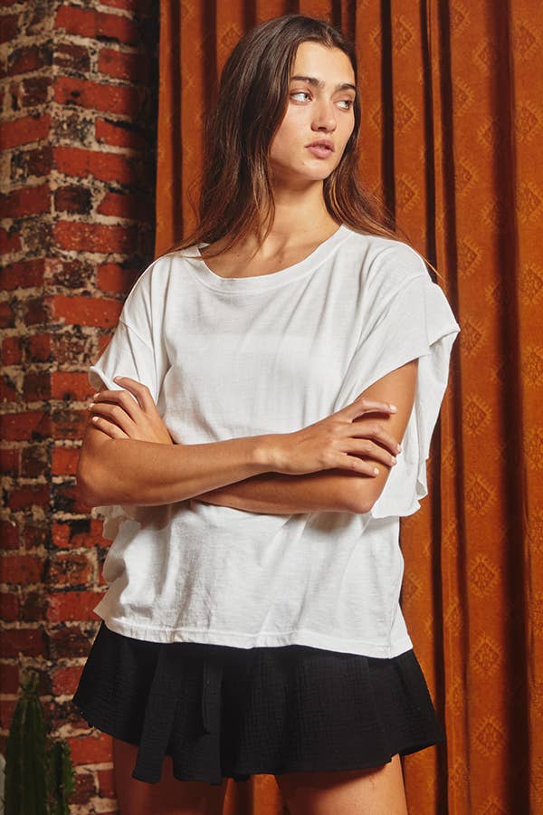 T1783 Short irregular sleeves Solid Oversize Top: OFF WHITE / S-M-L (2-2-2)