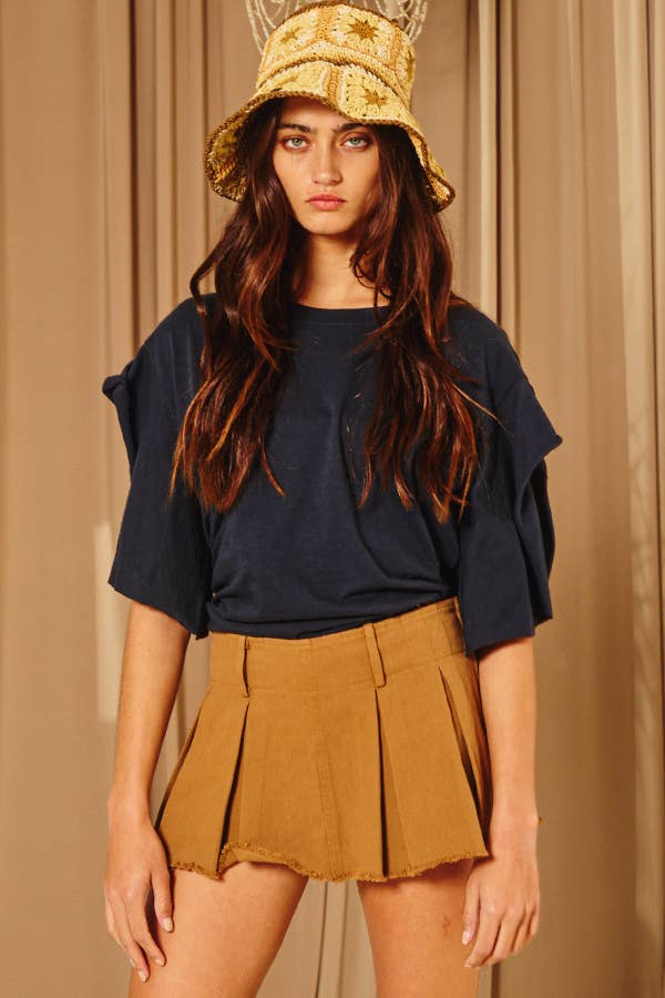 T1783 Short irregular sleeves Solid Oversize Top: OFF WHITE / S-M-L (2-2-2)
