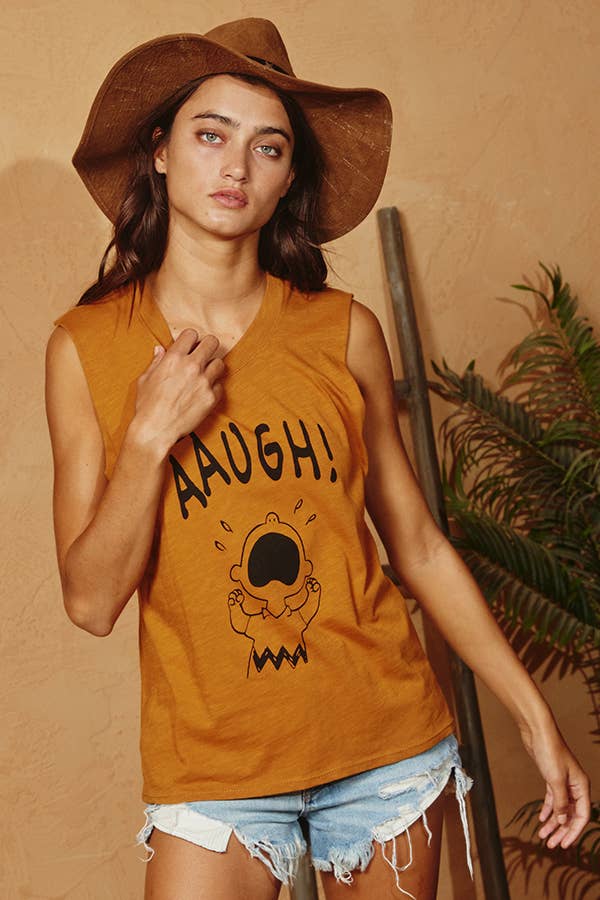 T1908 Front Graphic Print Tank Top: IVORY / S-M-L (2-2-2)