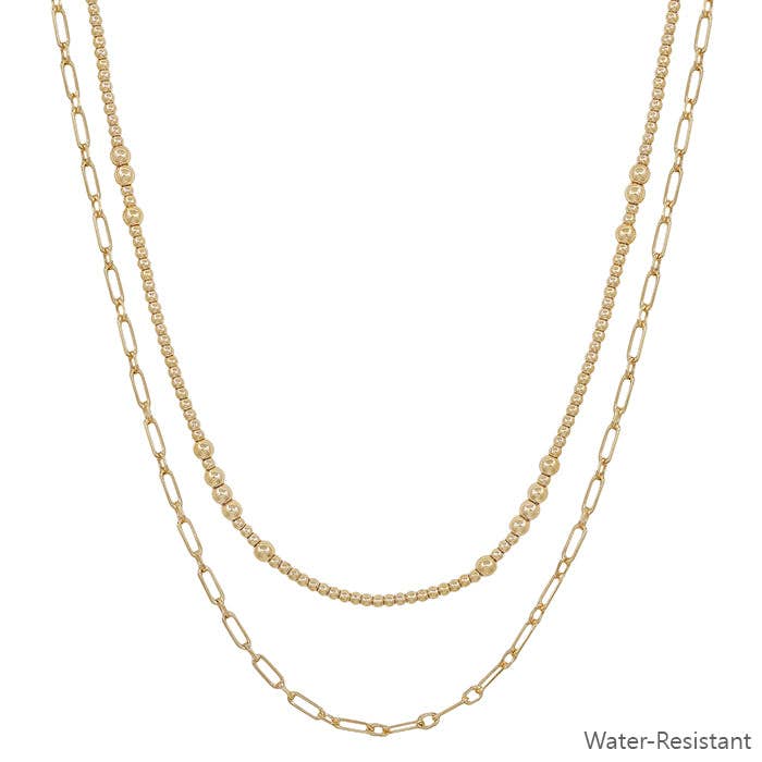 Double Layered Gold Beaded and Chain 16"-18" Necklace