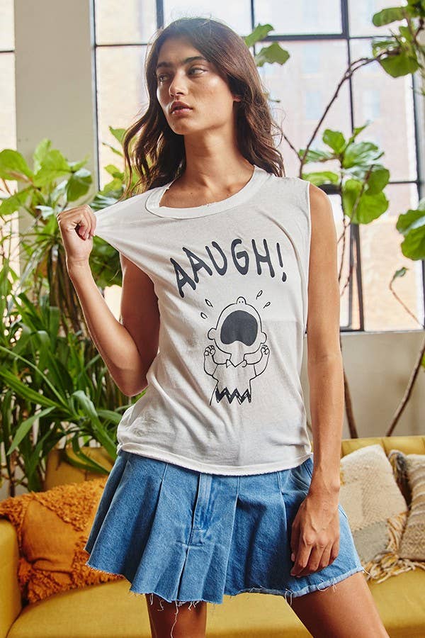 T1908 Front Graphic Print Tank Top: IVORY / S-M-L (2-2-2)