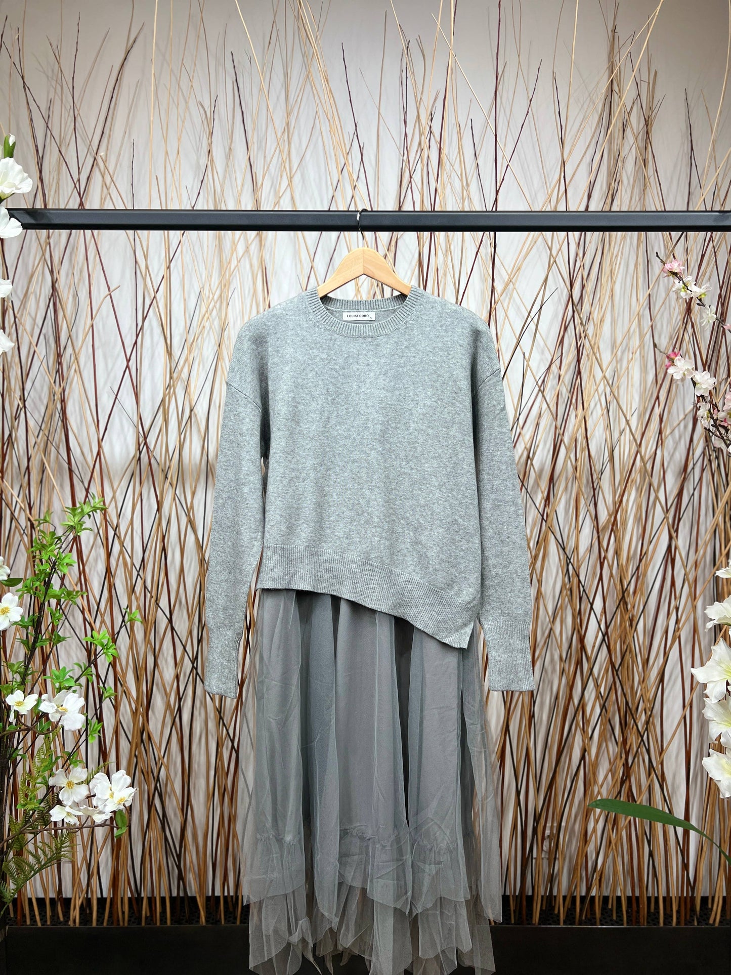 Asymmetric Fit Sweater & Dress Set: Taupe