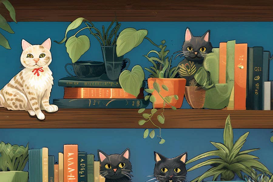 Cat Tales - Library Books Bookcase Plants Garden Puzzle