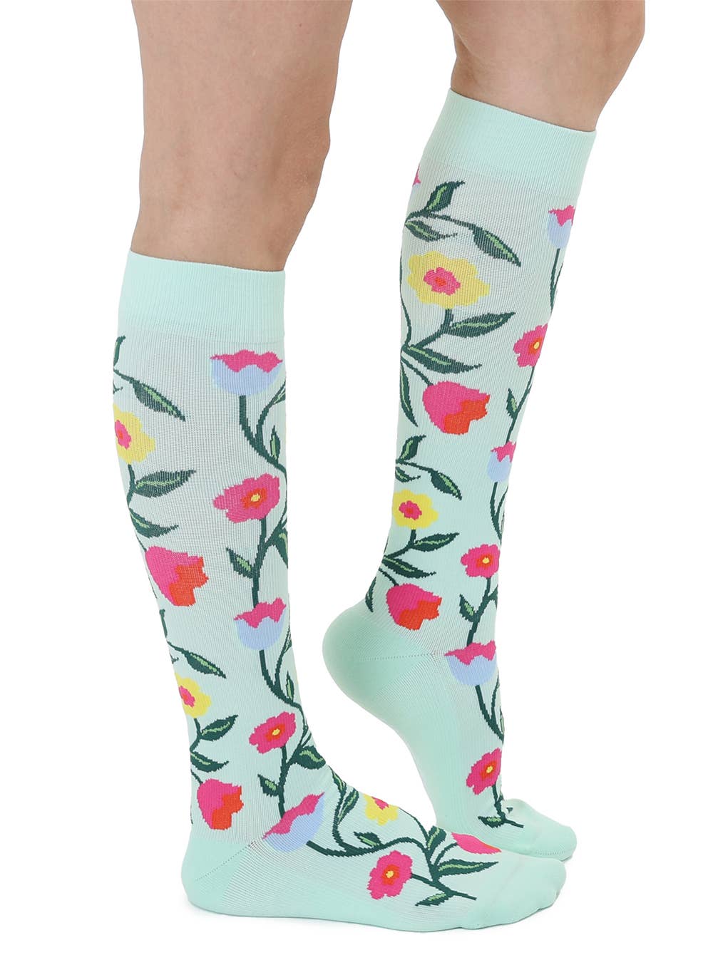 Compression Socks - Flowering Vines - Pale Green