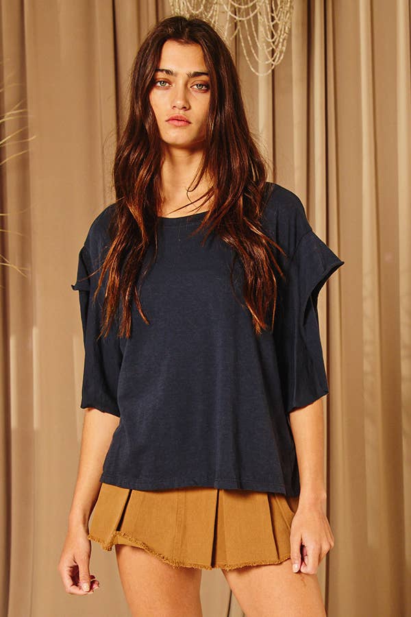 T1783 Short irregular sleeves Solid Oversize Top: OFF WHITE / S-M-L (2-2-2)