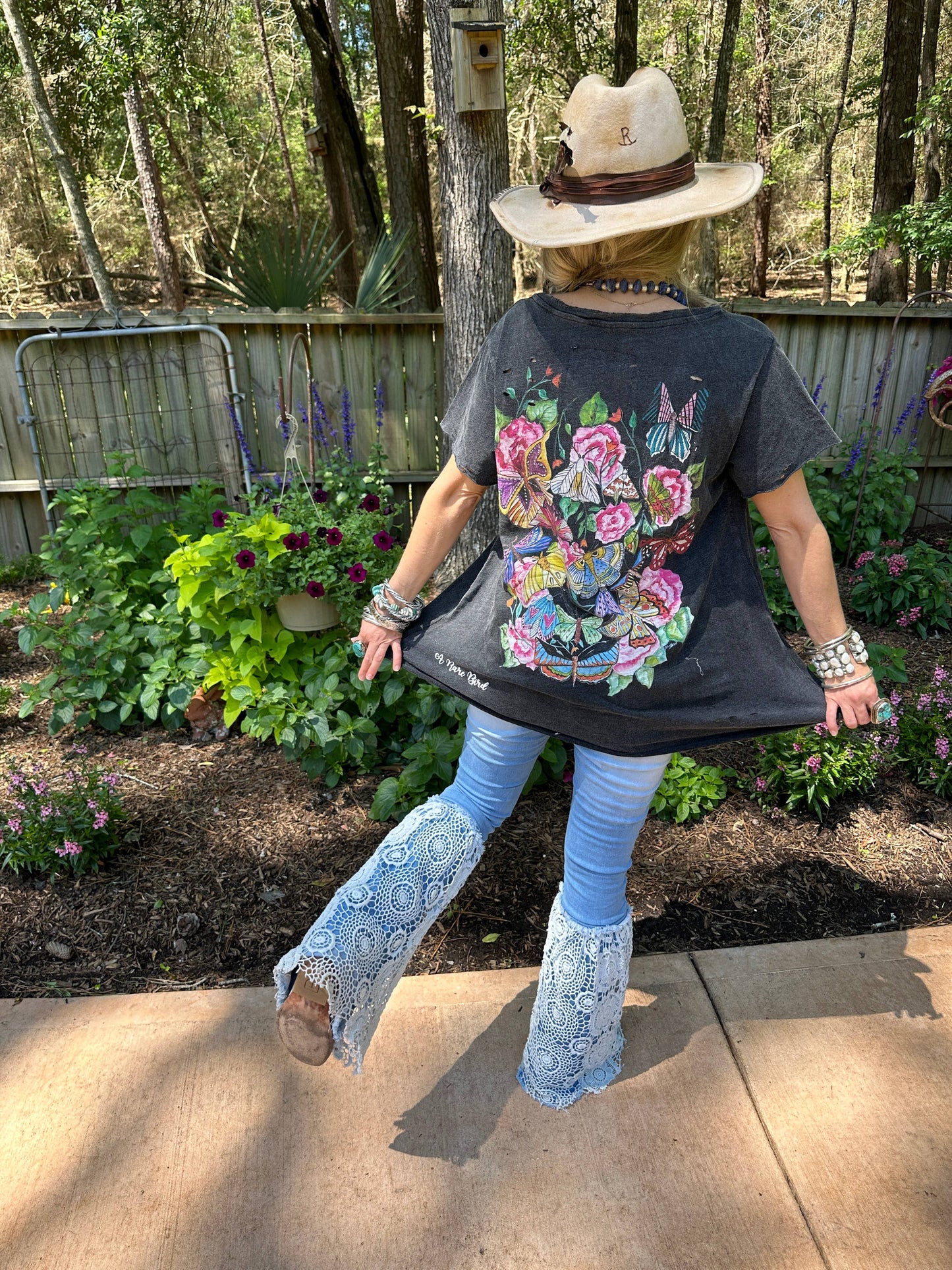 Dragonflies and Butterflies Black Tattered Tee: Sm