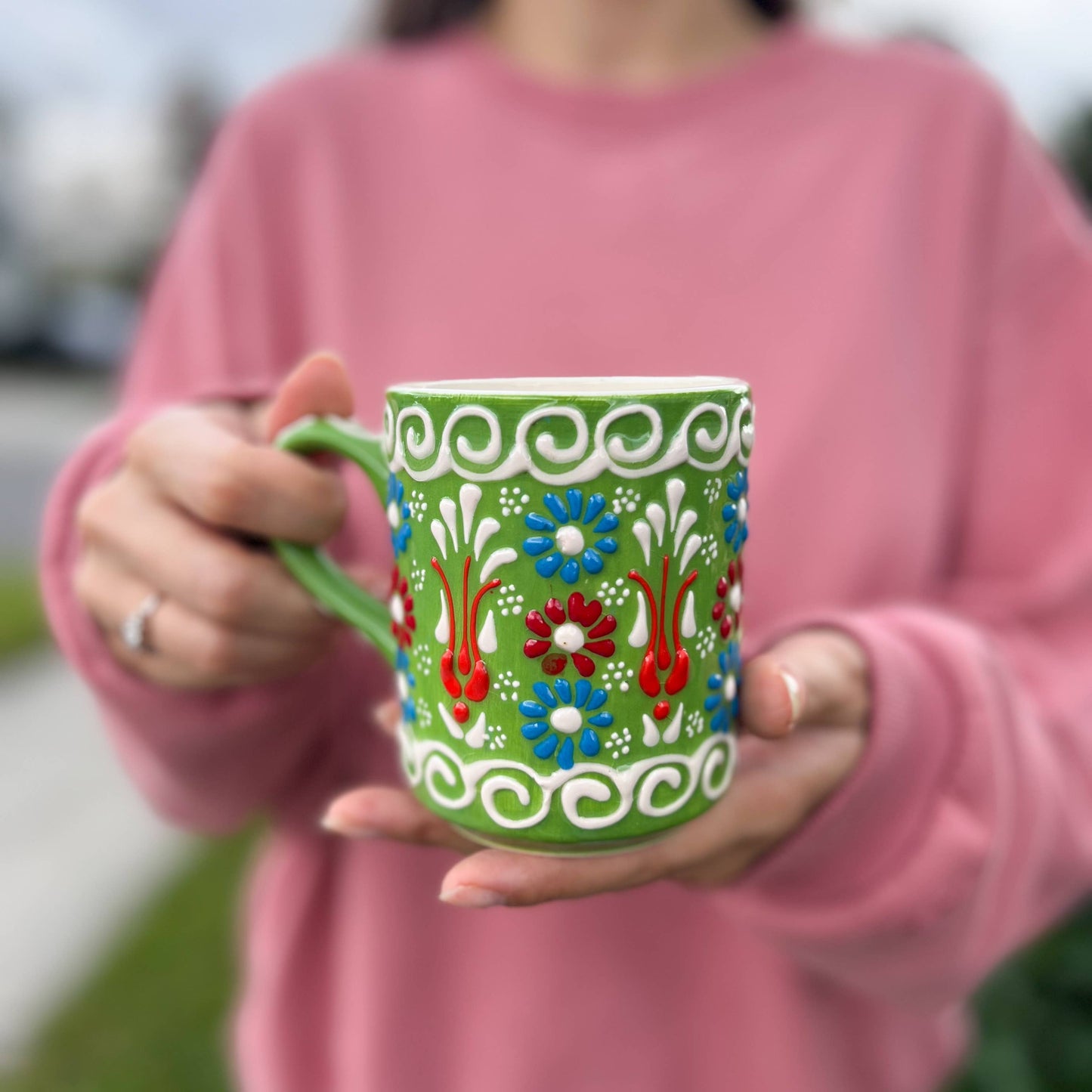 Hand Painted Coffee Mug, Ceramic Mug, Handmade Floral Mugs