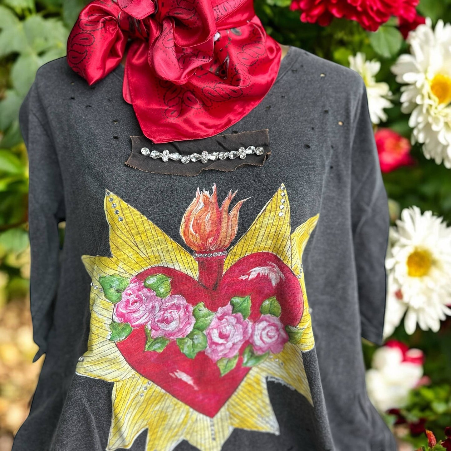 Blazing Heart 3/4 Sleeve shirt: Sm
