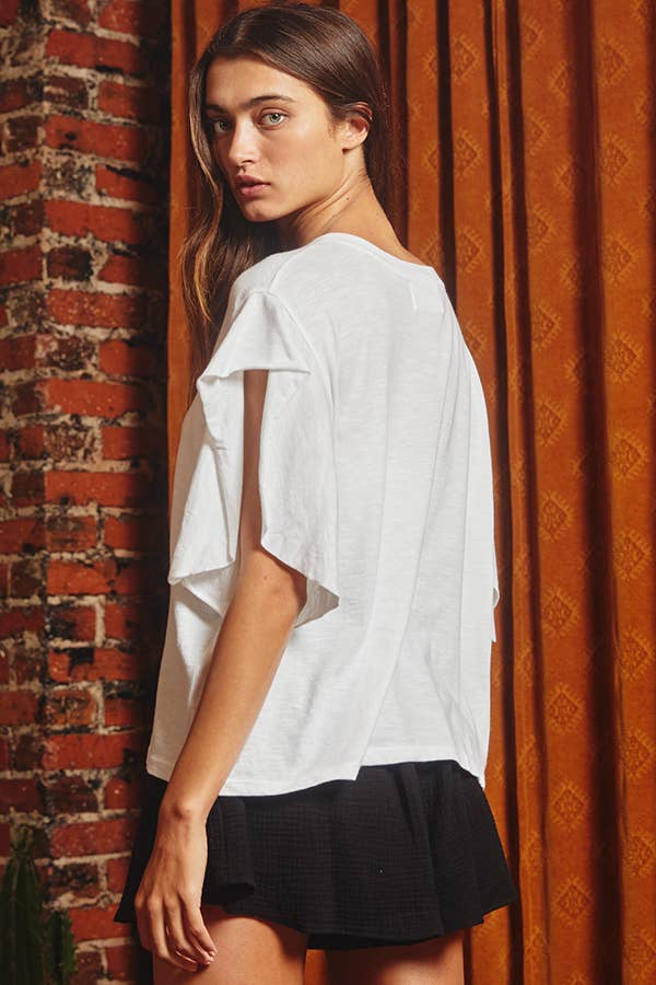 Short irregular sleeves Solid Oversize Top: OFF WHITE