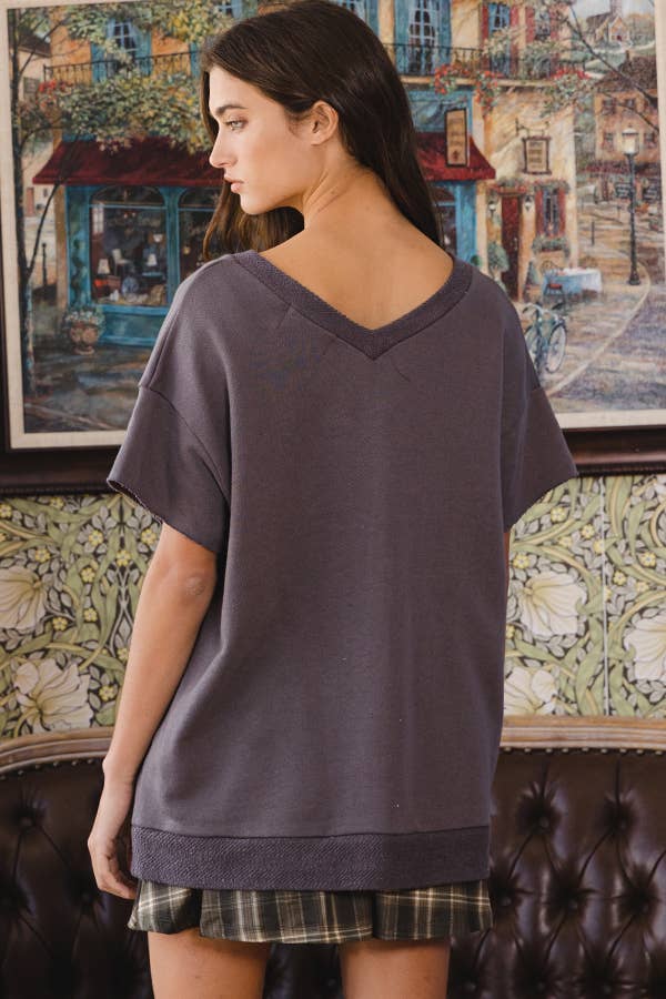 T1277-1 Love Graphic French Terry Loose Fit T-shirt: ASH GREY / S-M-L (2-2-2)