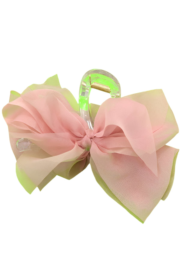 SHEER BOW RIBBON HAIR CLAW CLIPS PINK BLACK or OFF WHITE