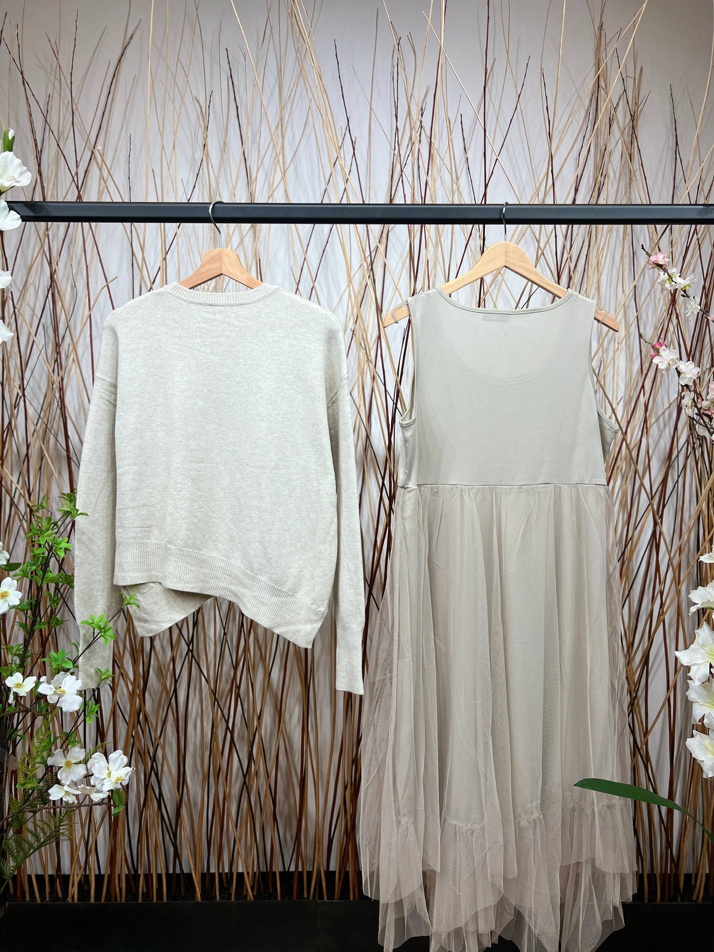 Asymmetric Fit Sweater & Dress Set: Taupe
