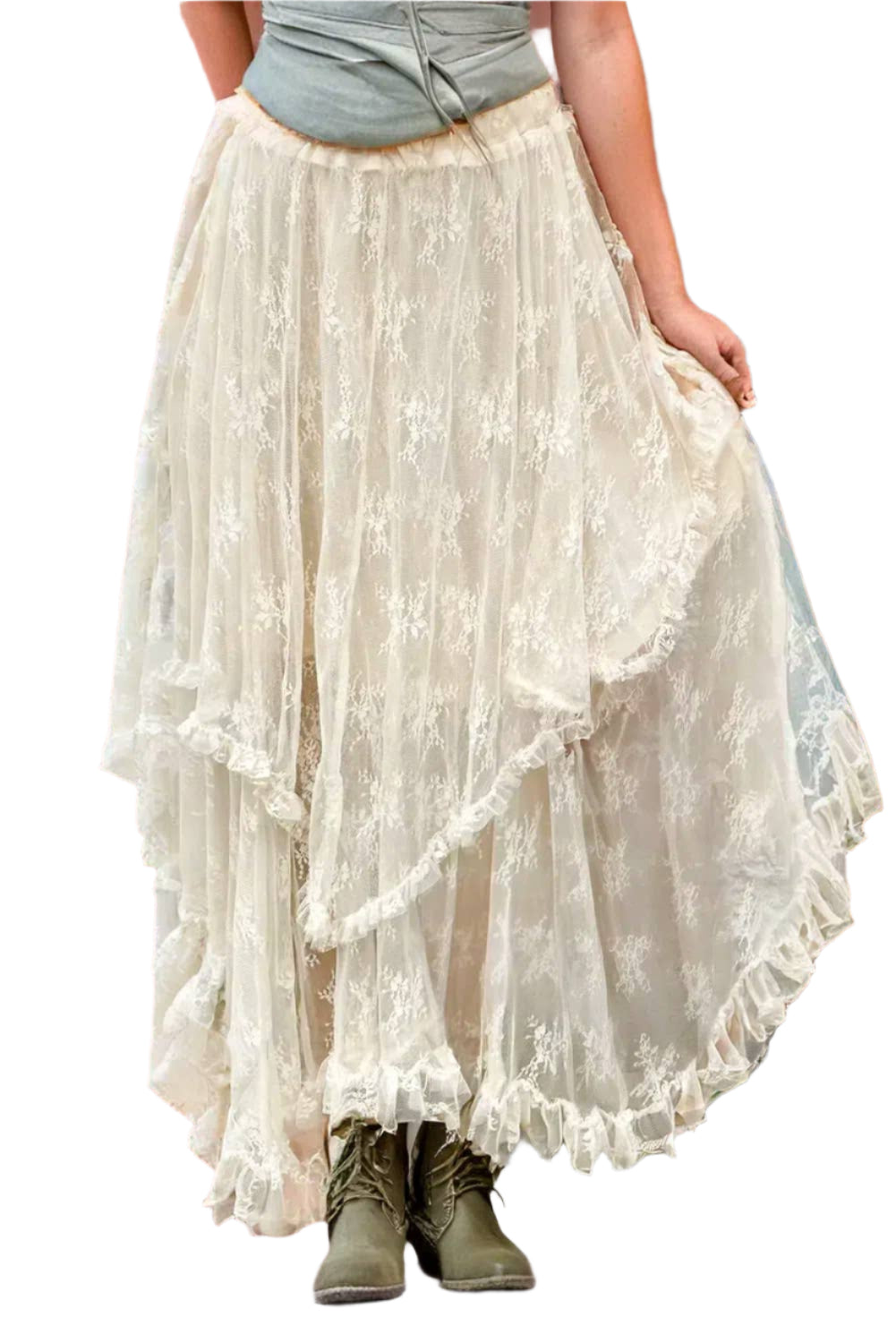 Boho Lace Cascading Tiered High Waist Maxi Skirt