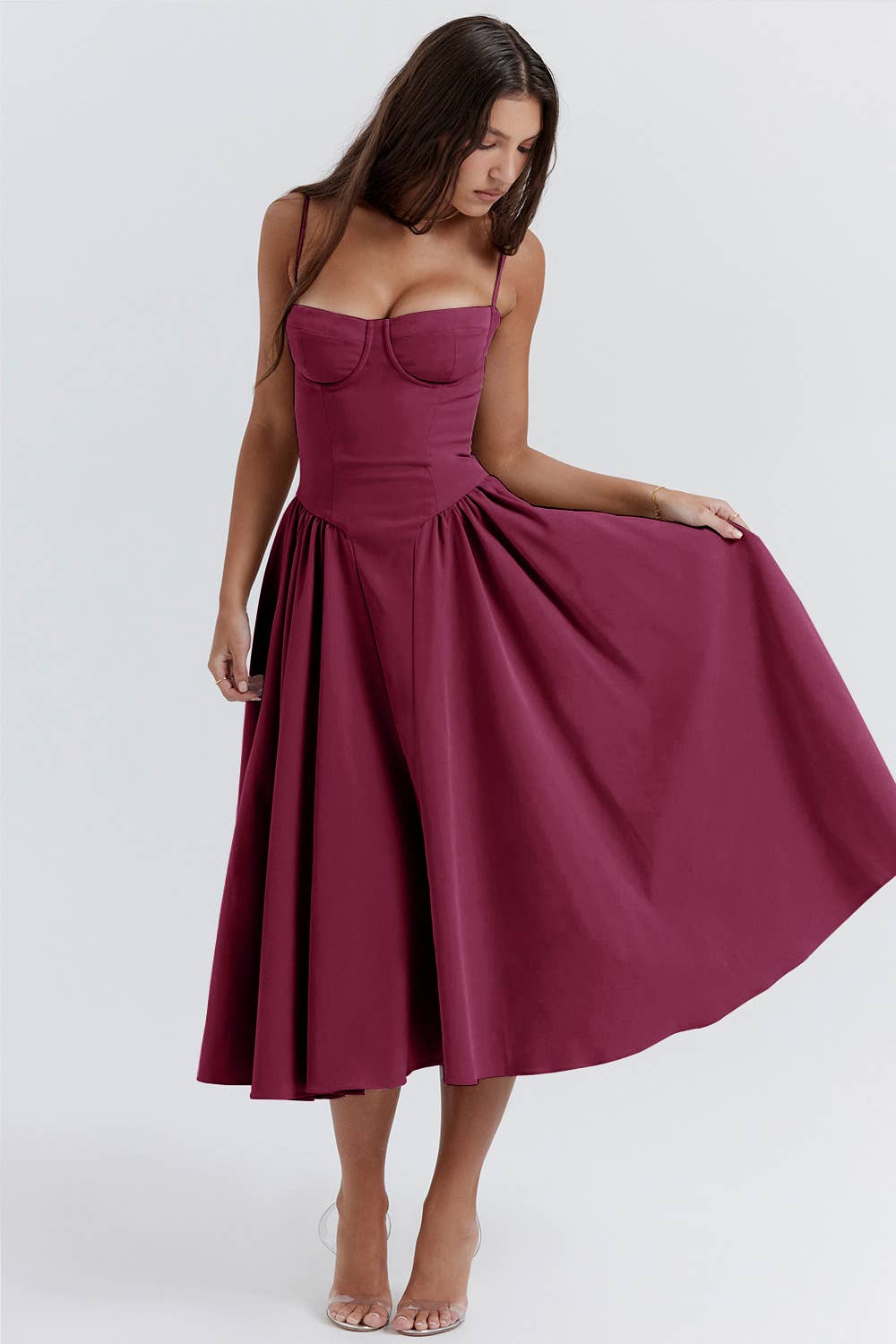 French retro long skirt suspender dress for women: Green / M