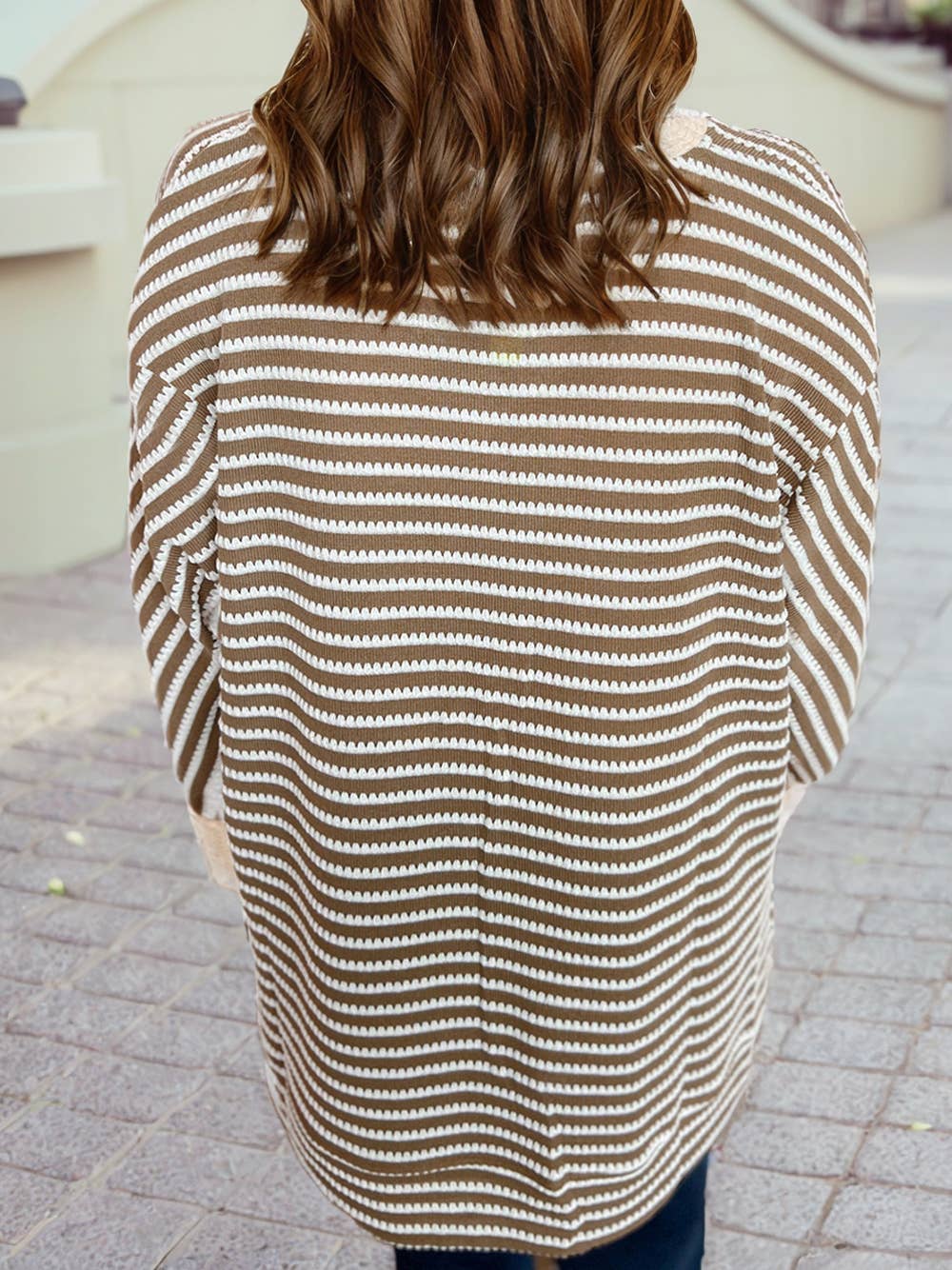 Plus Size Textured Dolman Sleeve High Low Top: Khaki Stripe