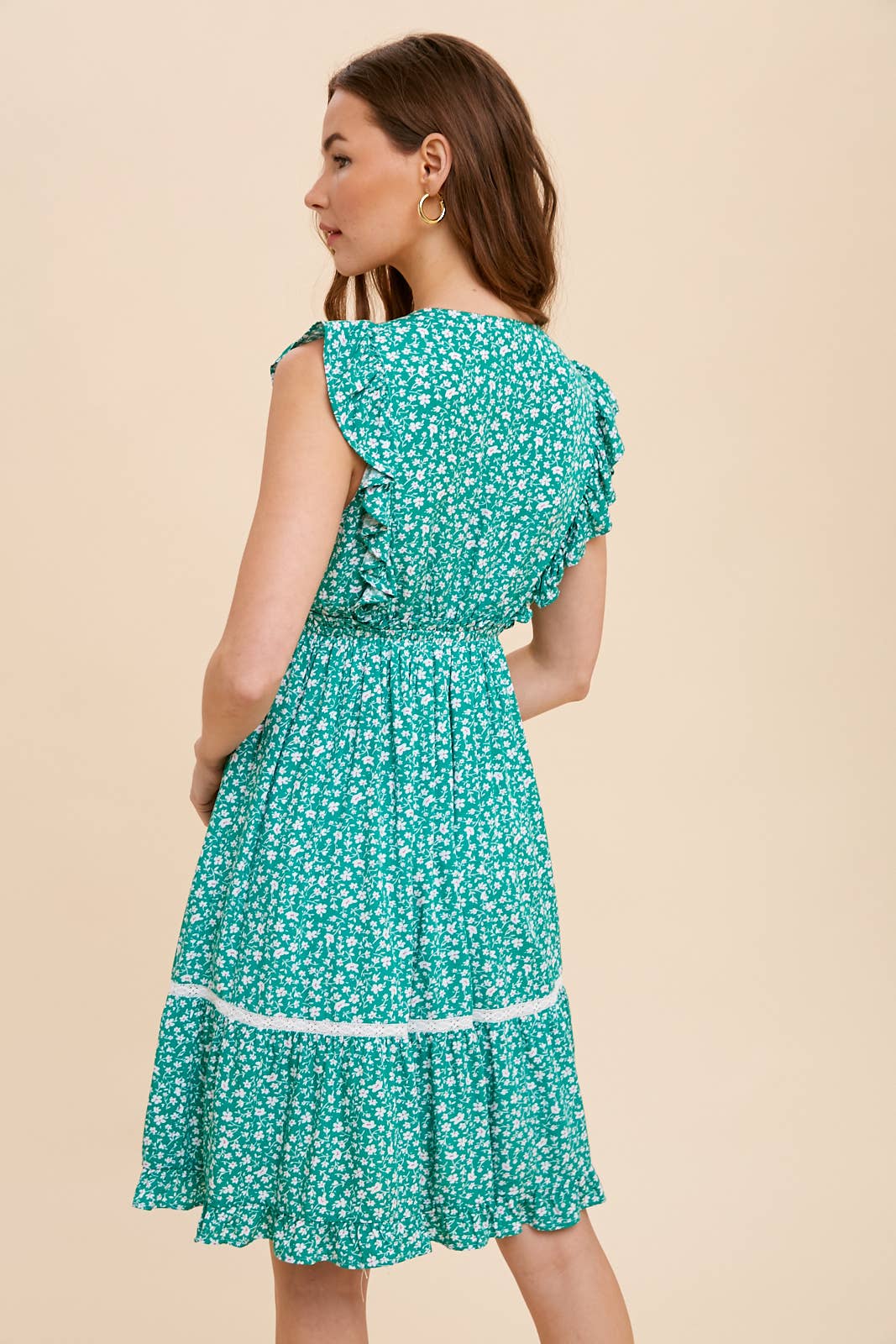 FLORAL RUFFLED LACE TRIM DRESS: CORNFLOWER / L