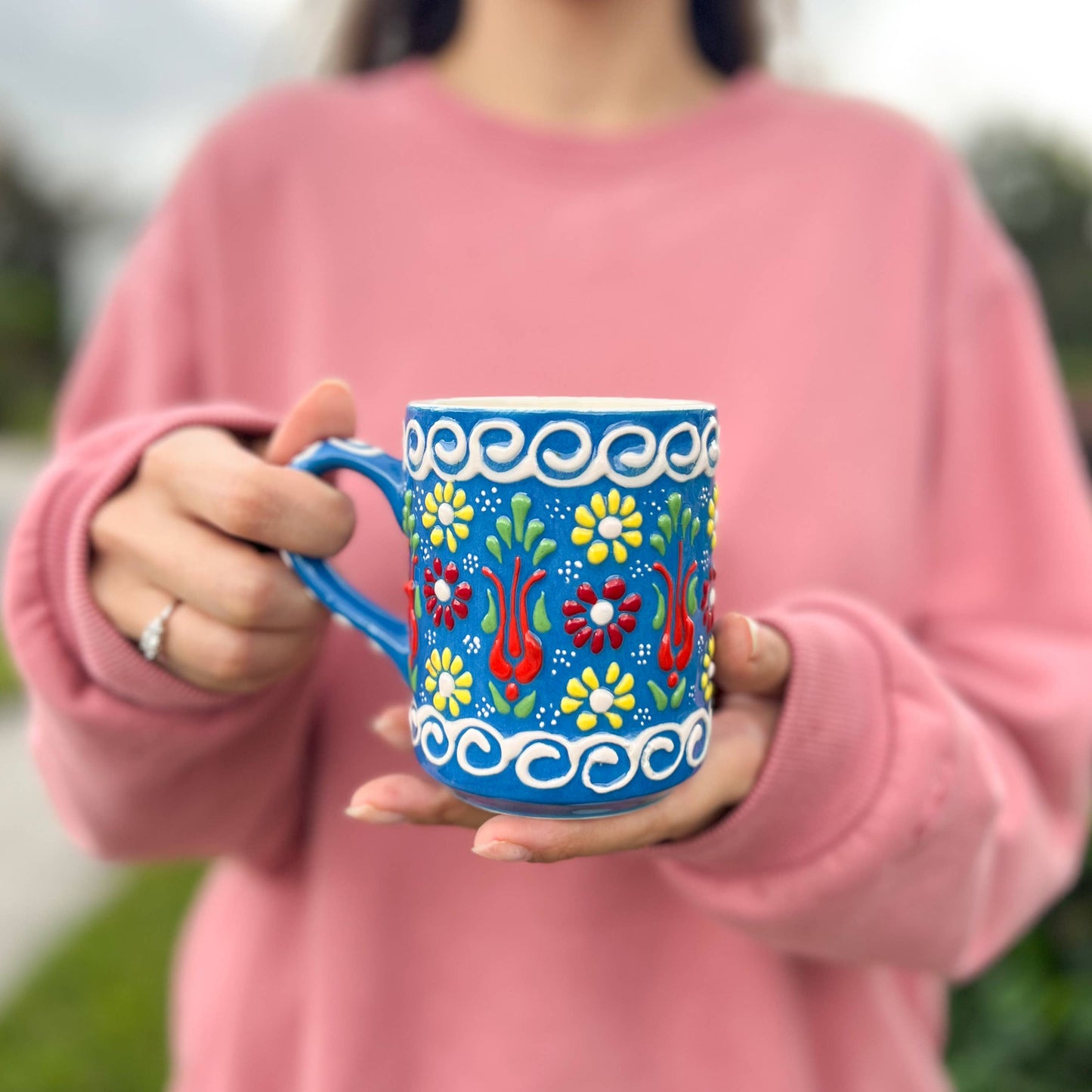 Hand Painted Coffee Mug, Ceramic Mug, Handmade Floral Mugs