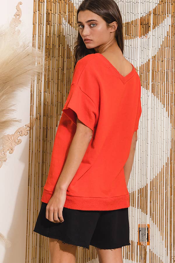 T1277-1 Love Graphic French Terry Loose Fit T-shirt: ASH GREY / S-M-L (2-2-2)