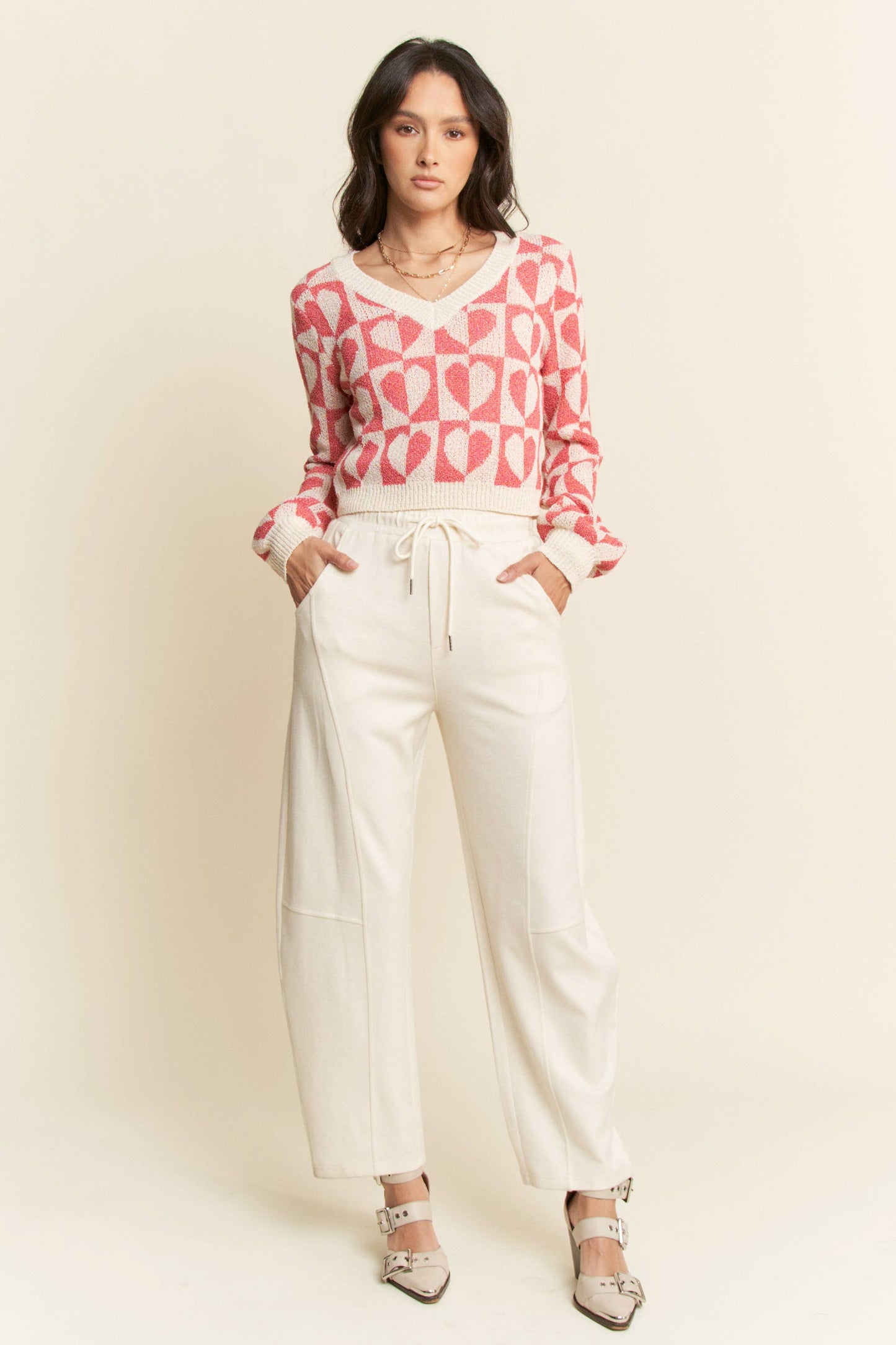 SOLID ELASTIC WAISTBAND POCKETS LONG BARREL PANTS: Khaki / S