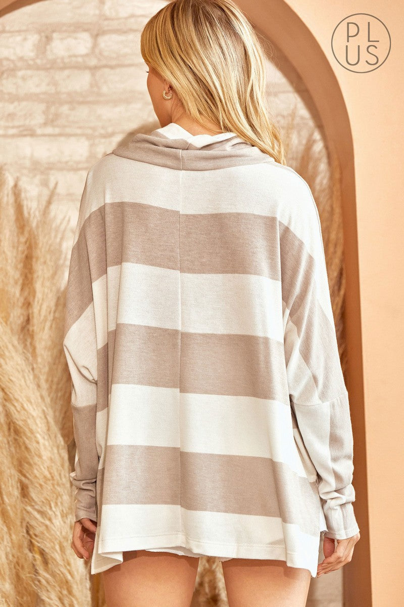 Color Block Knit Tunic Top Oversized Cowl Neck Long Sleeve