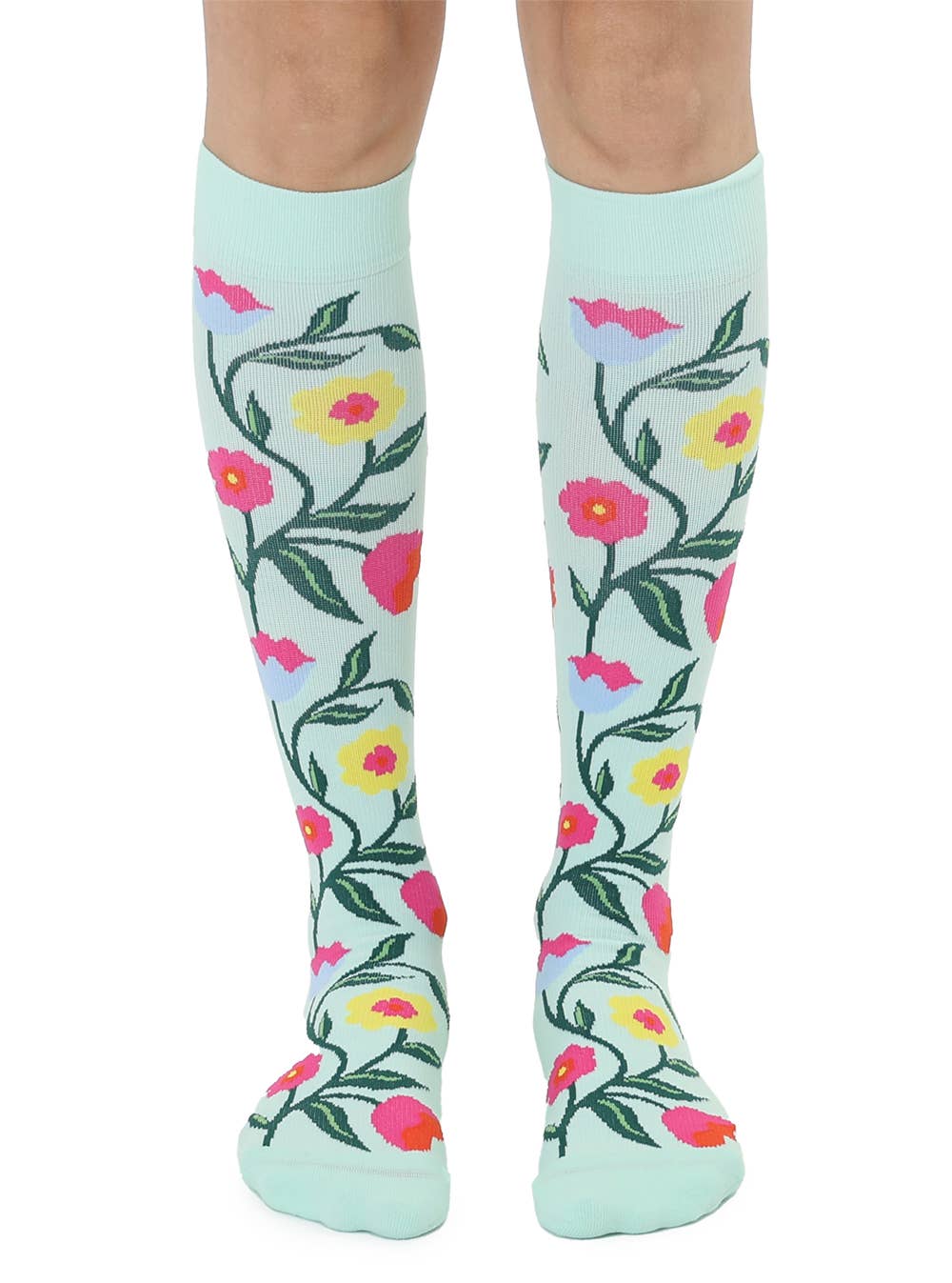 Compression Socks - Flowering Vines - Pale Green