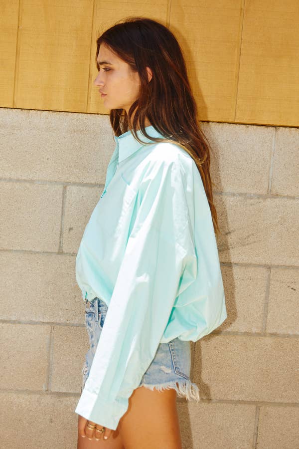 IT1772 Elastic Hem Solid Cropped Shirt: MINT / S-M-L (2-2-2)